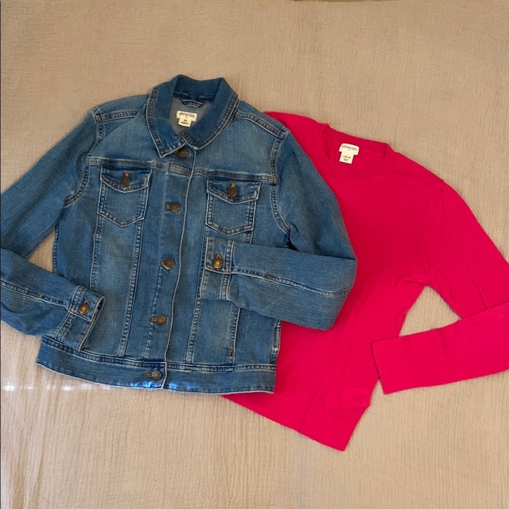 J. Crew Kids Denim Jacket and Pink Sweater Set. Size 10-12